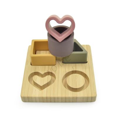 China Hot Children Toy Wooden Base Geometric Shape Toy Silicone Toy For Kids Educational Wonderful Gift Product for sale