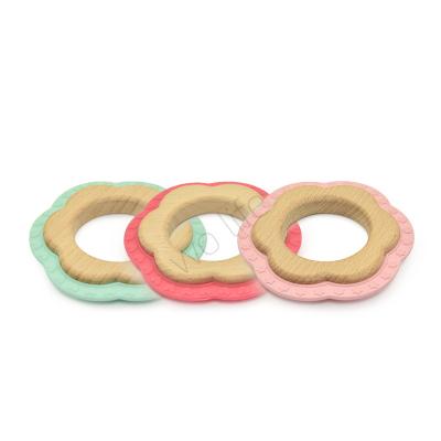 China BPA Free Eco-Friendly Baby Teether Toy With Eco-Friendly Flower-Shape And Beech Wood Soft Ring Teether Silicone Toy Animal Shape Availiable for sale