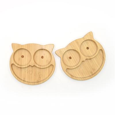 China Eco-Friendly Owl Shape Wooden Bamboo Suction Dish Cutlery Toddler Disposable Bamboo Dish Reusable Bamboo Tableware for sale