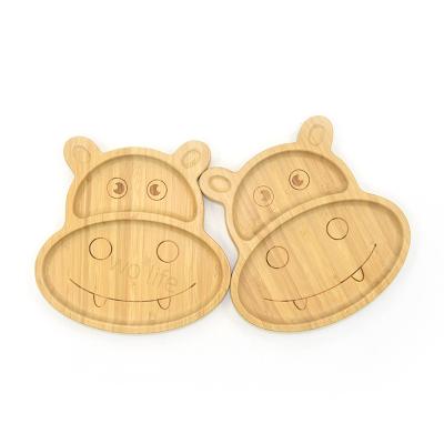 China Disposable EN71 Approved Cute Bamboo Fiber Baby Tableware Set Healthy Wooden Livestock Children Animals Bamboo Eating Dish for sale