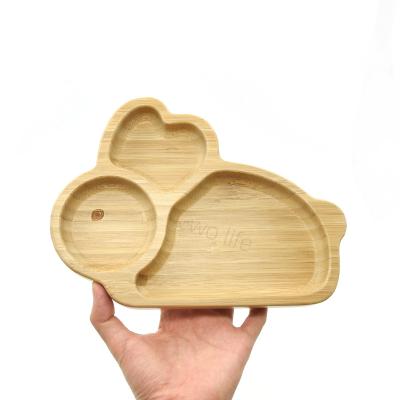 China Kids Disposable Rabbit Shape Dish Tray Bamboo Salad Plate Baby Natural Bamboo Fruit Serving Dish for sale