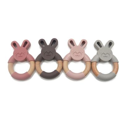 China 100% Wooden Wooden Ring Toys Babies Animal Rabbit Shape Teether Food Grade Silicone Teether Children Gift Teething Ring Chew Toy for sale