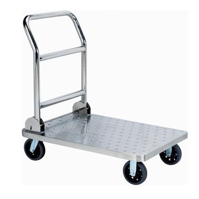 China Modern Hotel Luggage Trolley Stainless Steel Hand Platform Truck Hotel Portable Luggage Trolley for sale