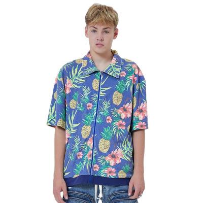 China High Quality OEM Beach Color Block Men's Shirts Plus Size Stylish Men Breathable Digital T-Shirts Tropical Plant Casual Print Men's Shirt for sale