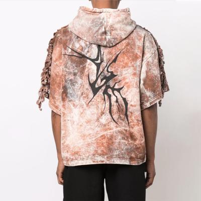 China Breathable Fashionable OEM Printed Tie Dye Hoodies Men Pull Over Tassels Mens Hoodies Sweatshirts Pullover Casual Raw Edge Mens Hoodies for sale