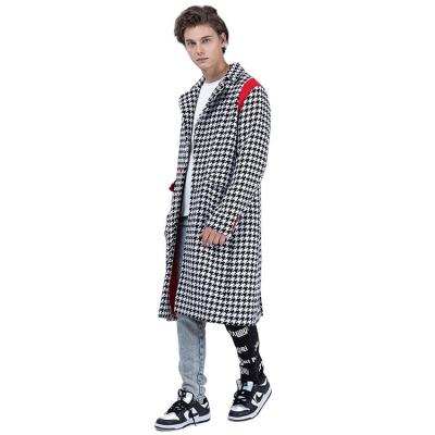 China OEM High Quality Windproof Mens Houndstooth Patchwork Broadcloth Coats Color Block Worsted Coats For Men Custom Made Plus Size Winter Costs for sale