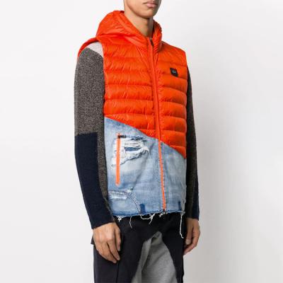 China OEM 2022 fashionable trade windproof plus size mens patchwork vests turn-down collar vests color block denim mens vest pockets for sale