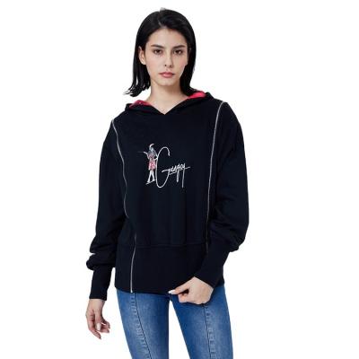 China OEM breathable high quality off-the-shoulder with metal zippers women's hoodies low MOQ hoodies women embroidered zipper sweatshirts- for sale