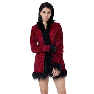 China Fashionable high quality windproof long sleeve ladies fashion blazers women leopard blazers with fur party sexy blazer woman winter coats long for sale