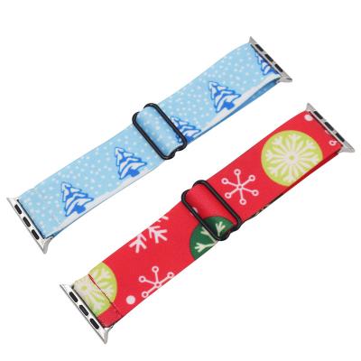 China Fashion Nylon Pattern Printed Christmas Velvet Scrunchies Apple Watch Band Nylon Watch Band For Smart Watch for sale