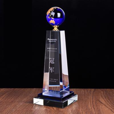 China 3 Size custom Earth Globe Crystal Trophy for business gifts for sale