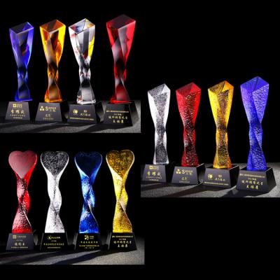 China Creative design twisted pillar k9 colored crystal trophy for sale