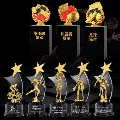 China New metal Bicycle Race Sport Trophy and black crystal base Te koop