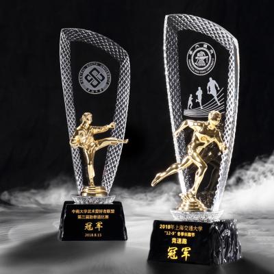 China high-end running Kongfu taekwondo sport award metal crystal trophy for sale