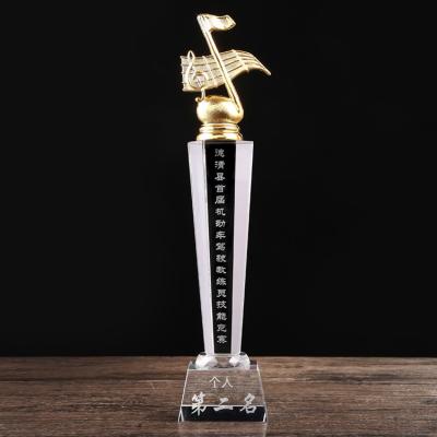 China Hot metal notes music awards crystal trophy K9 material for piano competition Te koop