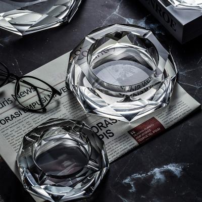 China wholesale Octagon Large engraved logo crystal glass ashtray Te koop