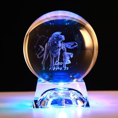 China 12 constellations Engraved Led Night Light Base 3D Laser Crystal Ball for sale