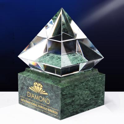 China Egyptian crystal pyramid 3D Laser Engraved with marble base for sale