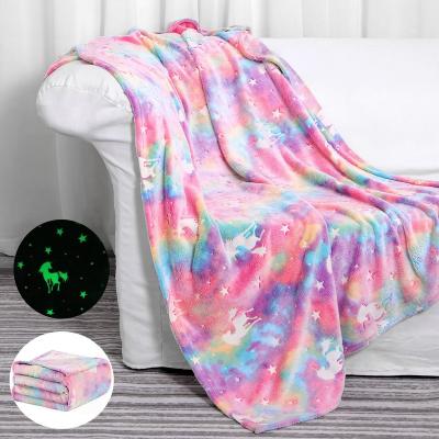 China PORTABLE Glow in the Dark Blanket Unicorns Blanket Luminous Blanket Christmas Gift for sale