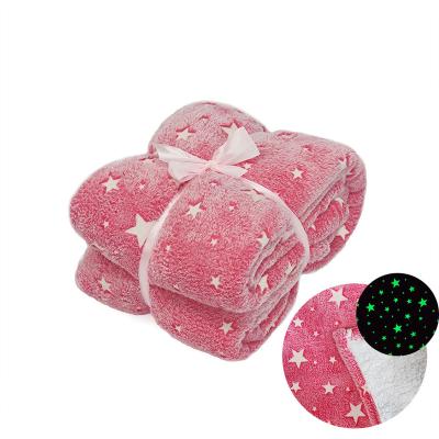 China PORTABLE Glow in the Dark Double Layer Star Blanket Super Soft Flannel Sherpa Blanket for sale