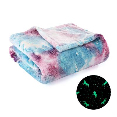 China Anti-pilling Fluffy Blankets Unicorn Glow in the Dark Blanket for Kids Unique Gifts for Boys Girls for sale