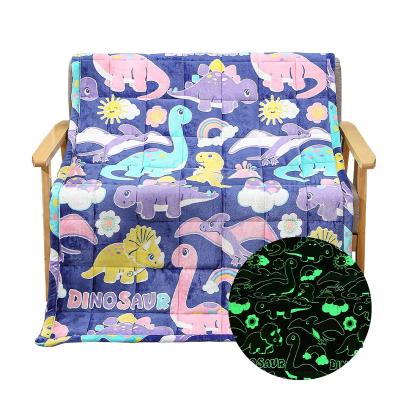 China Anti-pilling Weighted Blanket For Kids Glow In Dark Throw Blanket Plush Sherpa Fleece With Luminous Dinosaur Patterns for sale