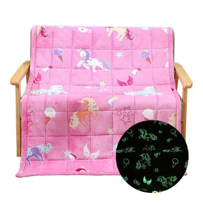 China Custom Anti-pilling Glow Minky Toddler Weight Blanket With Sensory Beads Kids Blanket for sale