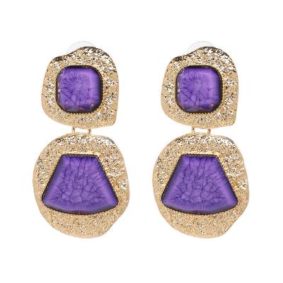 China Fashion Women Jewelry Vintage Palace Style Gemstone Colored Acrylic Gold Plated Resin Handmade Earrings Trendy for sale