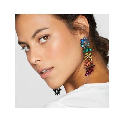 China New Trendy Classic Korean Gemstone Vintage Women's Earrings Large Geometric Stud Earrings Women Charm Colorful Earrings for sale