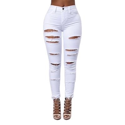 China Promotional Women High Waist Black Pants Breathable Ripped Skinny Jeans Trousers for sale