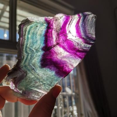 China China Wholesale Natural Colorful Rainbow Fluorite Customized Slice By Drawing For Healing Gift for sale