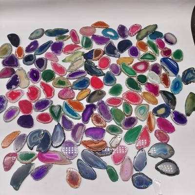 China China Wholesale Natural Colored Slice Stone Agate Drilling Pendant Ornament Customized Drawing Necklace for sale