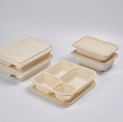 China Large 4 Compartment 850ml Disposable Eco-Friendly Cornstarch Biodegradable Food Container for sale