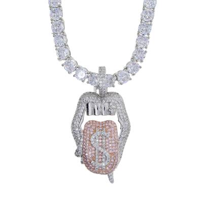 China New Hiphop Type Top Sale 925 Sterling Silver Chunky Rhinestone Pendant Necklace For Women for sale