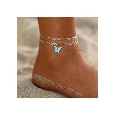 China CLASSIC Hot Sale Best Quality Cuban Link Butterfly Anklets Stainless Steel Foot Jewelry for sale