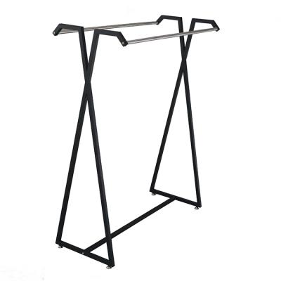 China Classic Metal Mens Clothes Display Rack Buries Store Slat Wall Hanging Rail Rack Baby Clothing Store Fixture for sale