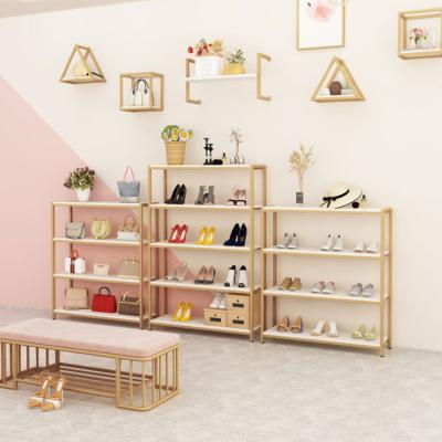 China Showing Goods Shoe Store Display Rack Clothing Store Golden Bag Display Stand Customized Multi-Layer Shelf for sale