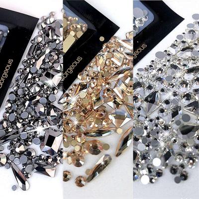 China Nail Art Hot Sell Crystal White Rainbow Nail Art Mix Shape Fancy Shaped Flat Bottom Art Decoration Rhinestones Glass Nail Rhinestone for sale