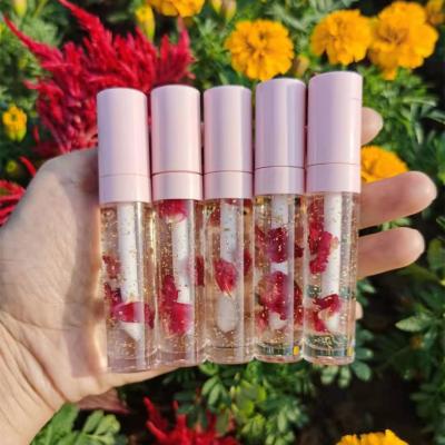 China Natural Wholesale Private Label Seller Vegan Waterproof Custom Girl Clear Low Glitter Cute Pouches Flower Lip Gloss Lip Gloss for sale