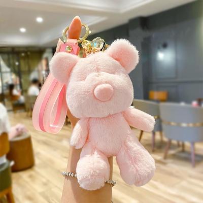 China Metal Fashion Bag Decoration Key Chain Tassel Pom Pom Keychain Bling Teddy Bear Key Chain for sale