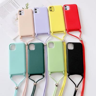 China Wholesale New Shockproof Phone Case With Strap Cross - Body Lanyard Liquid Silicon Phone Cases For iPhone 11 Phone Case With Strap for sale