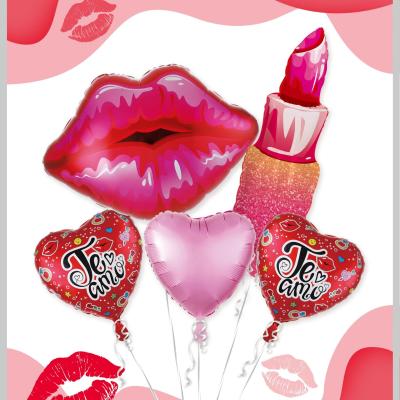 China Gift Toy For Females Party Lipstick / Big Red Lips Foil Balloon 5pcs Set for sale