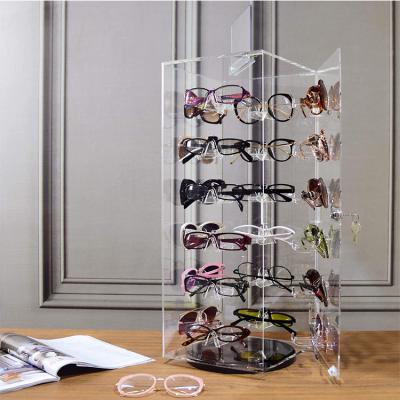 China Lucite Crystal Plexiglass Rotating Four Sides Acrylic Plastic Display Racks For Sunglasses Promotion for sale