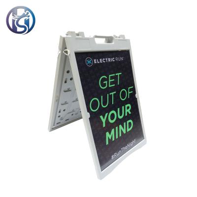 China Shops Custom Portable Whiteboard Plastic One Frame Sidewalk Signs Foldable Plastic Sandwich Board With Handle for sale