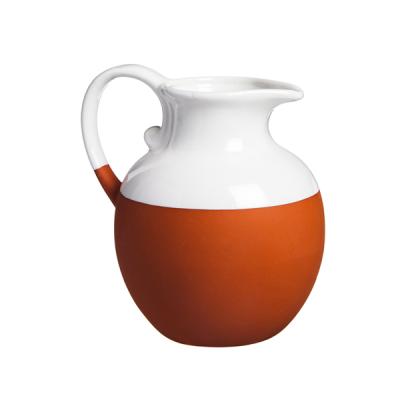 China Sustainable Wholesale White Glazed Custom Ceramic Water Jug Terracotta Beer Pitcher for sale