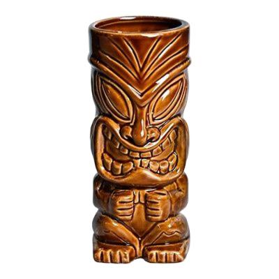 China Custom Unique Europe Party Brown Ceramic Tiki Cup 3D Mug Drinkware For Tiki Bar for sale