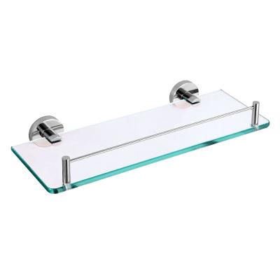 China Floating Stocked Stainless Steel Wall Mount Tempered Glass Bathroom Storage Shelf for sale