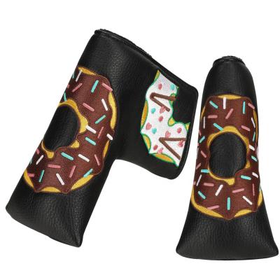 China OEM Durable Cute Donut Embroidery PU Golf Premium Leather Head Covers Blade Golf Putter Cover for sale