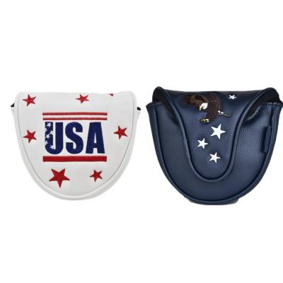 China Durable Custom Soft Plush Golf Putter Cover OEM Logo Pu Leather Embroidery Waterproof Mallet Headcover for sale