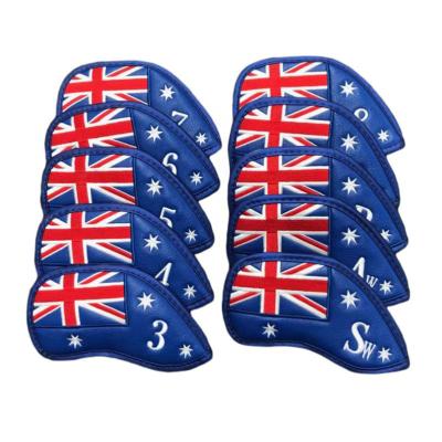 China Washable Embroidered US Brand Logo Pu Leather Golf Club Customized Iron Cover 10Pcs Golf Covers For Set for sale